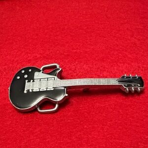 Black and Silver Enamel Guitar Belt Buckle